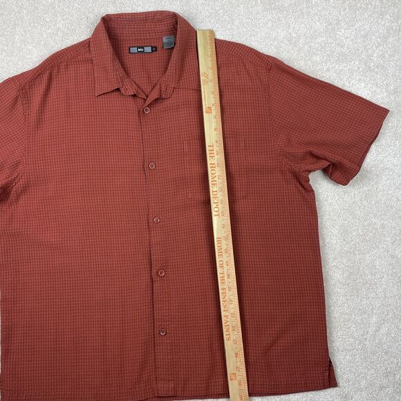 REI Shirt Mens XL Orange Check Button Up Short Sleeve Hiking Outdoor Rayon Blend - Picture 9 of 11